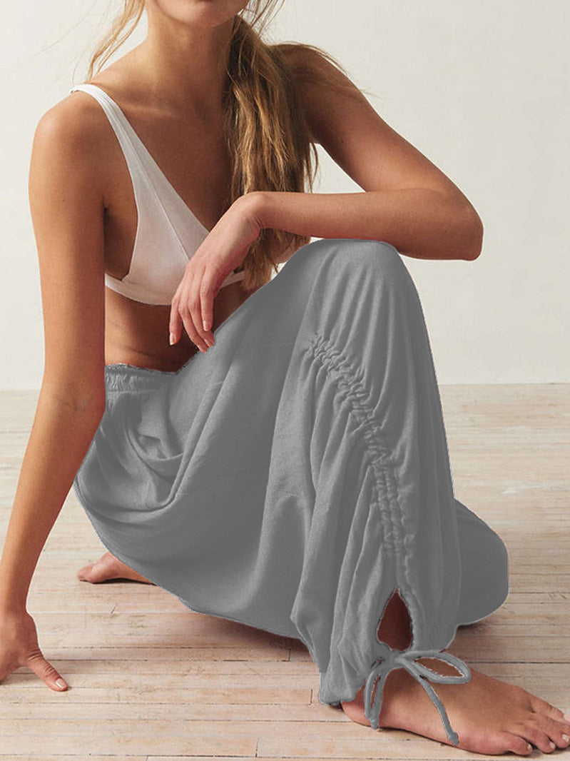 Ruched Hem Wide Harem Lounge Pants - Grey - 1