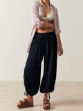 Ruched Hem Wide Harem Lounge Pants - Navyblue