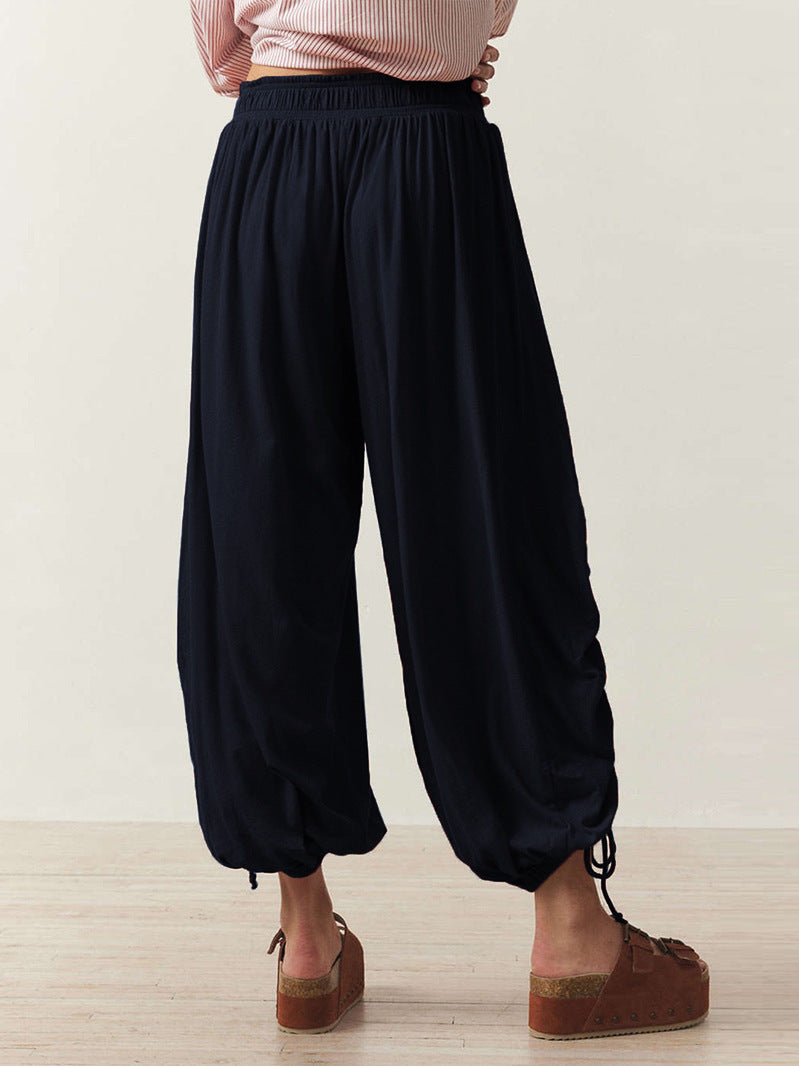 Ruched Hem Wide Harem Lounge Pants - Navyblue - 1