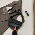 Wave Flap Half Moon Crossbody Saddle Bag - Black