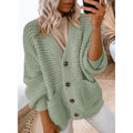 Chunky Waffle Knit Button Front Cardigan - Matcha