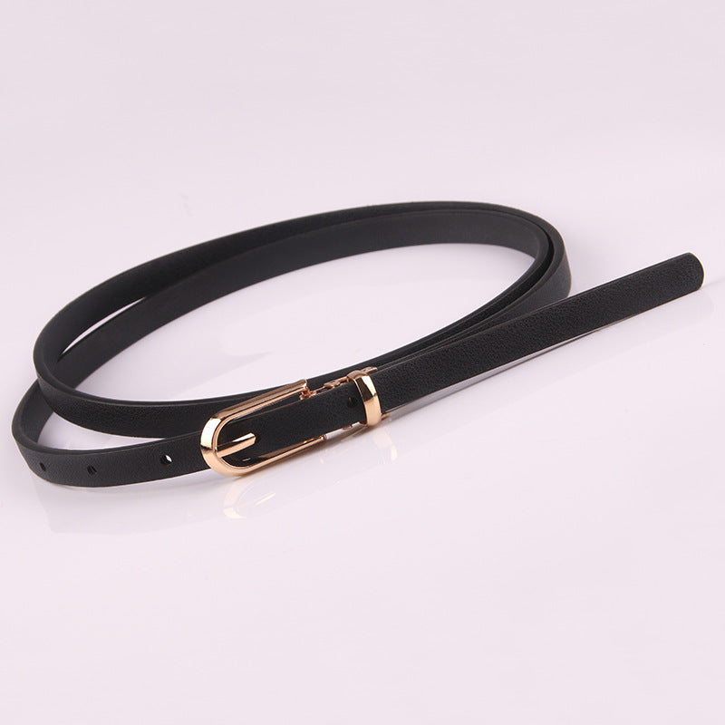 Slim Faux Leather Skinny Waist Belt - Black