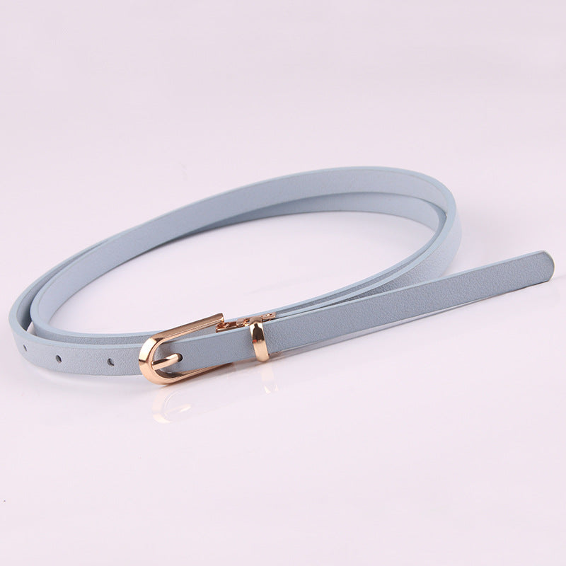 Slim Faux Leather Skinny Waist Belt - Blue