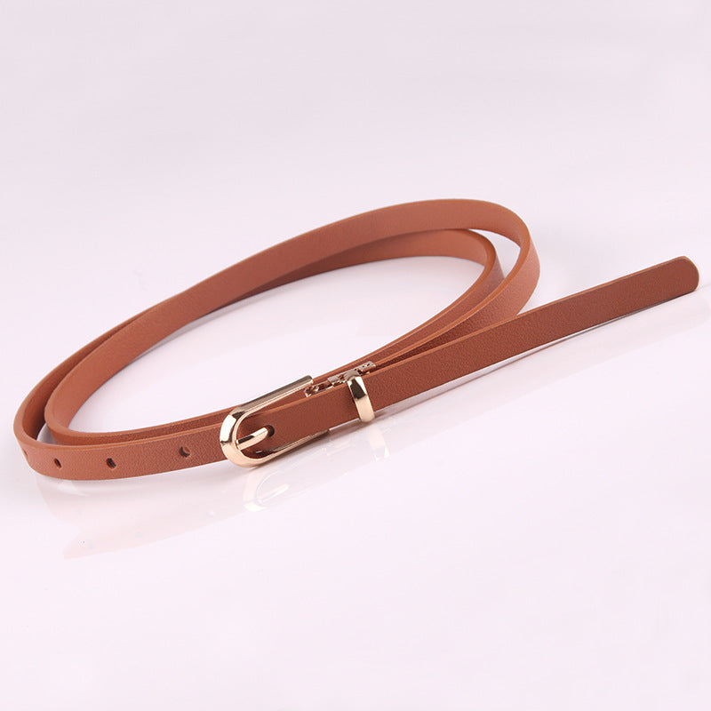 Slim Faux Leather Skinny Waist Belt - Camel