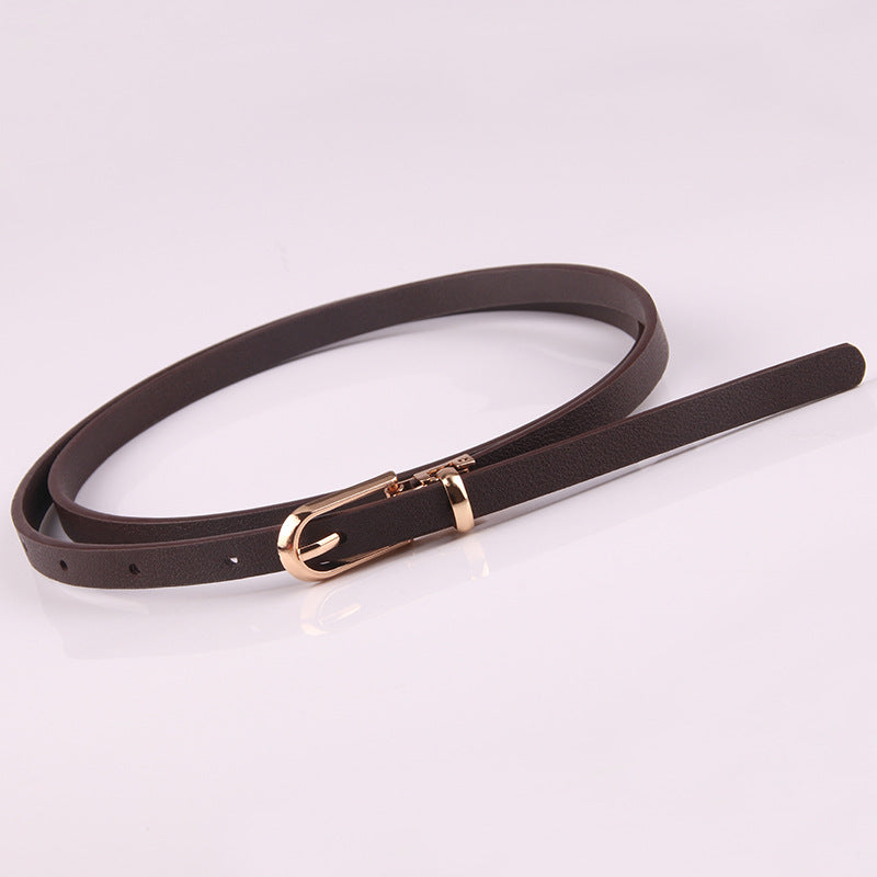 Slim Faux Leather Skinny Waist Belt - Coffee
