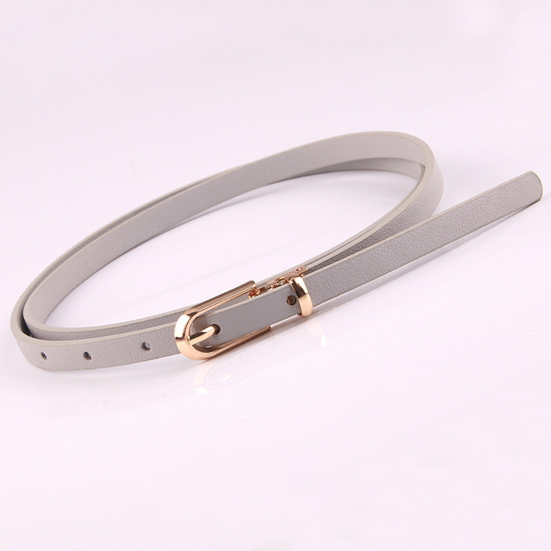 Slim Faux Leather Skinny Waist Belt - Grey