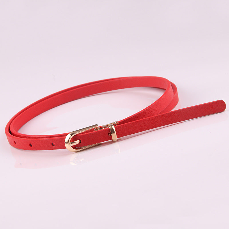 Slim Faux Leather Skinny Waist Belt - Red