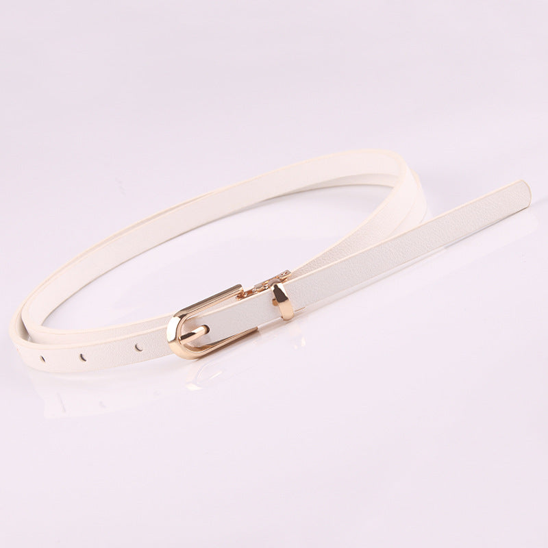 Slim Faux Leather Skinny Waist Belt - White