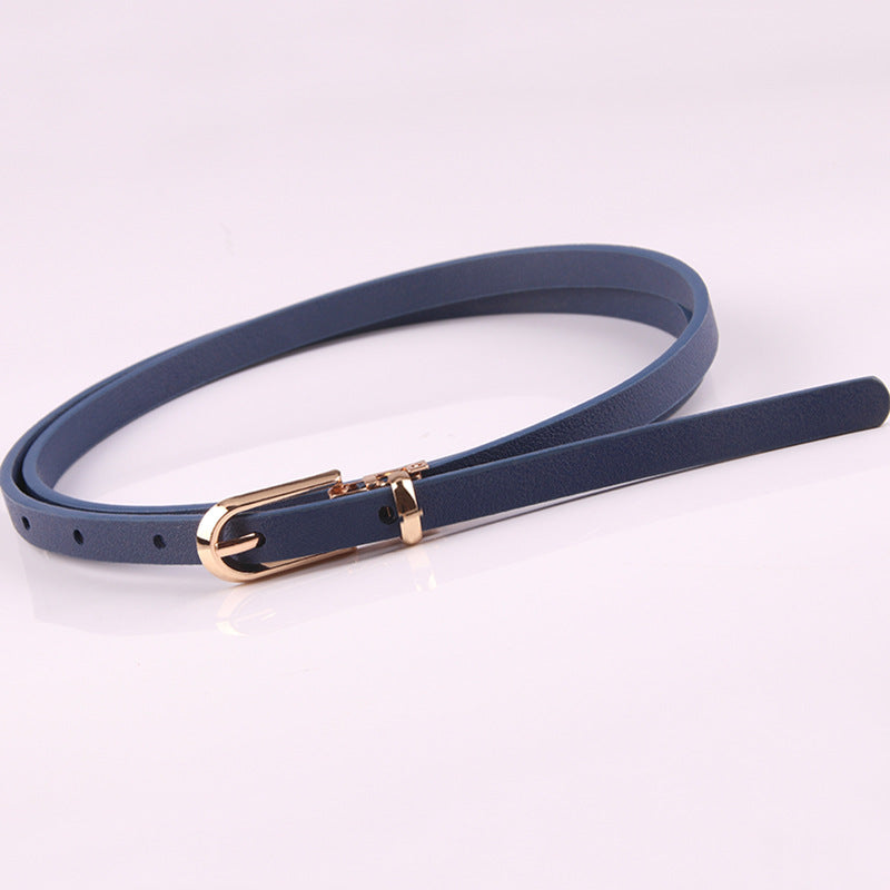 Slim Faux Leather Skinny Waist Belt - navy