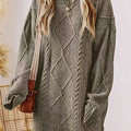Cable Knit Relaxed Mini Sweater Dress - Khaki