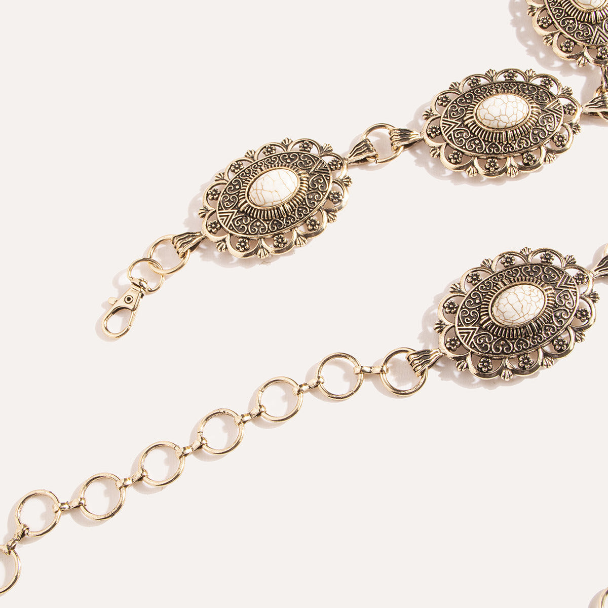 Engraved Concho Turquoise Waist Chain - Gold - 1