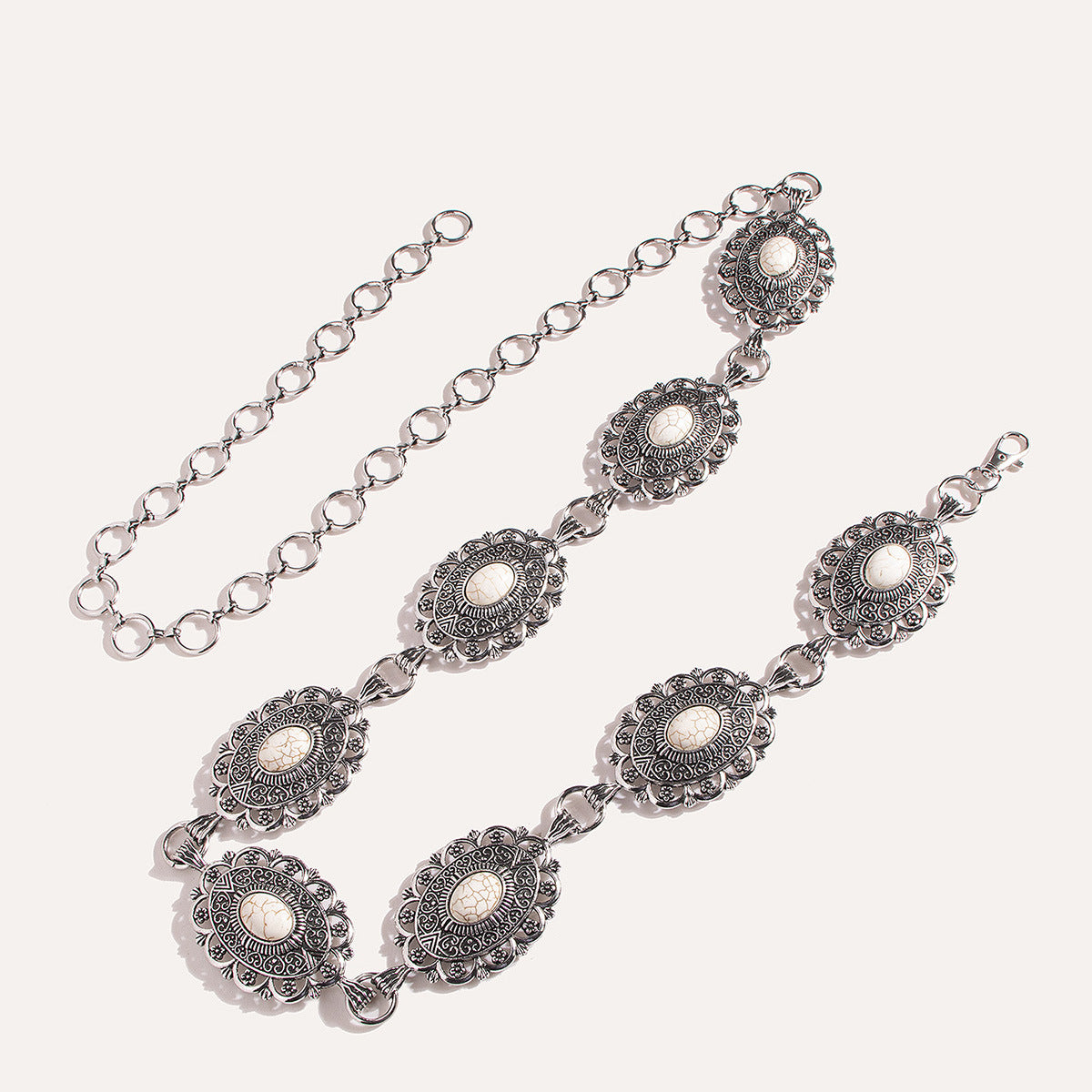 Engraved Concho Turquoise Waist Chain - Silvery