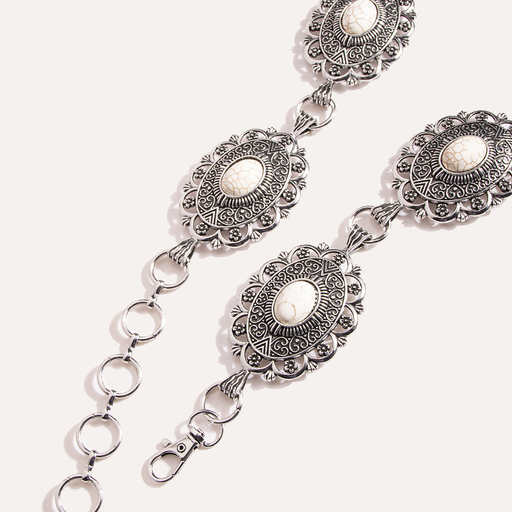 Engraved Concho Turquoise Waist Chain - Silvery - 1