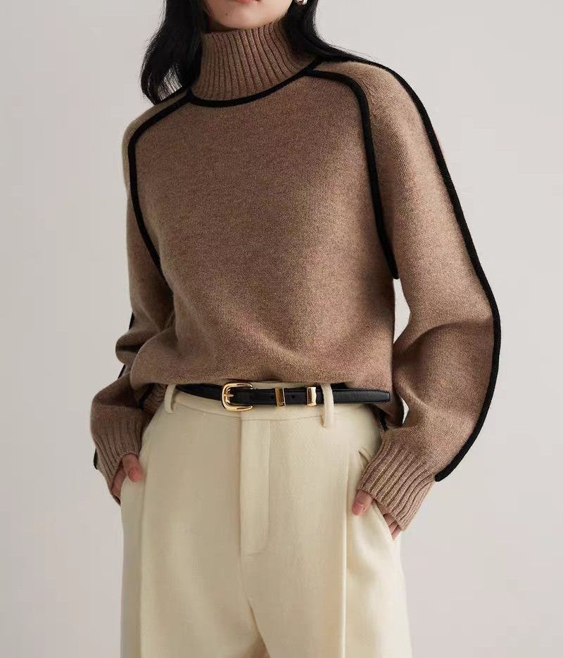 Contrast Piping Mock Neck Pullover Sweater