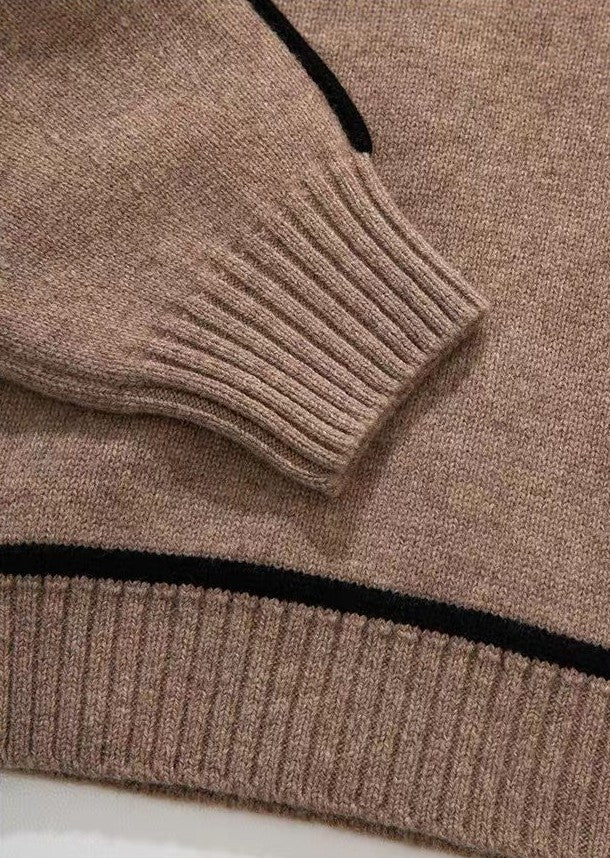 Contrast Piping Mock Neck Pullover Sweater - view 2