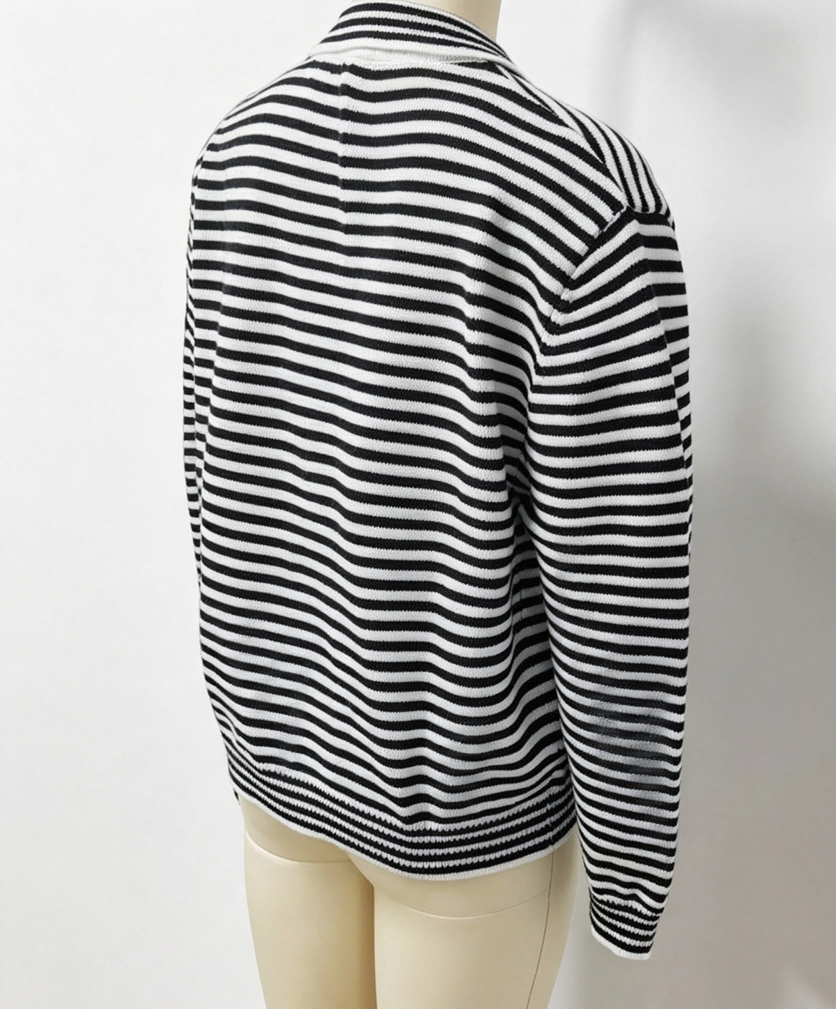 Button Front Striped Collared Knit Cardigan - Black - 2