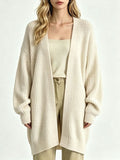 Oversized Ribbed Knit Open Front Longline Cardigan - Off_White