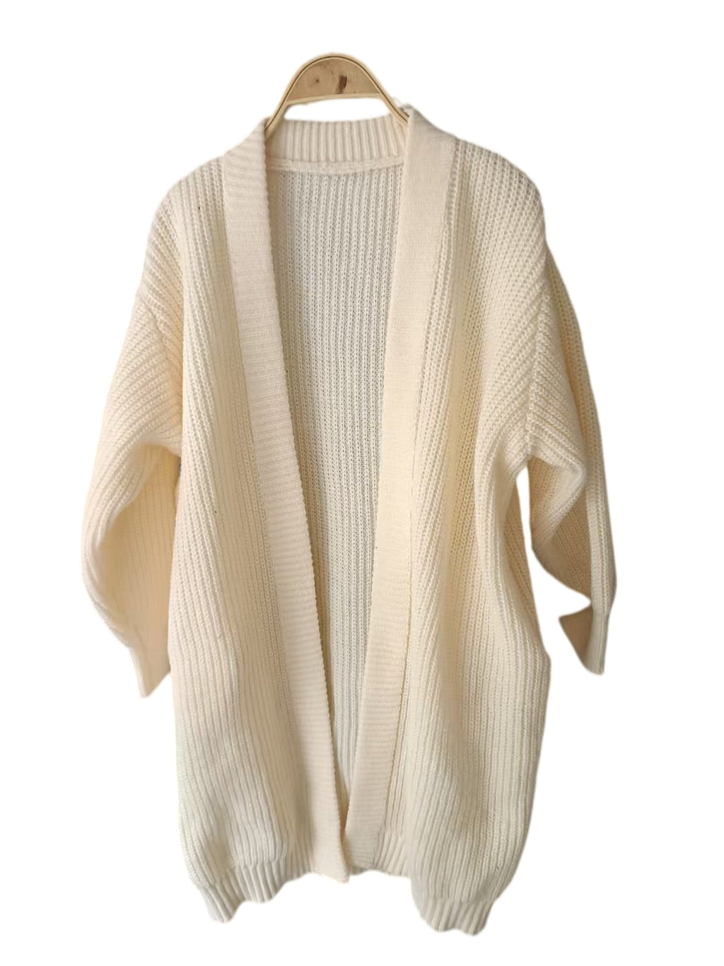 Oversized Ribbed Knit Open Front Longline Cardigan - Off_White - 1