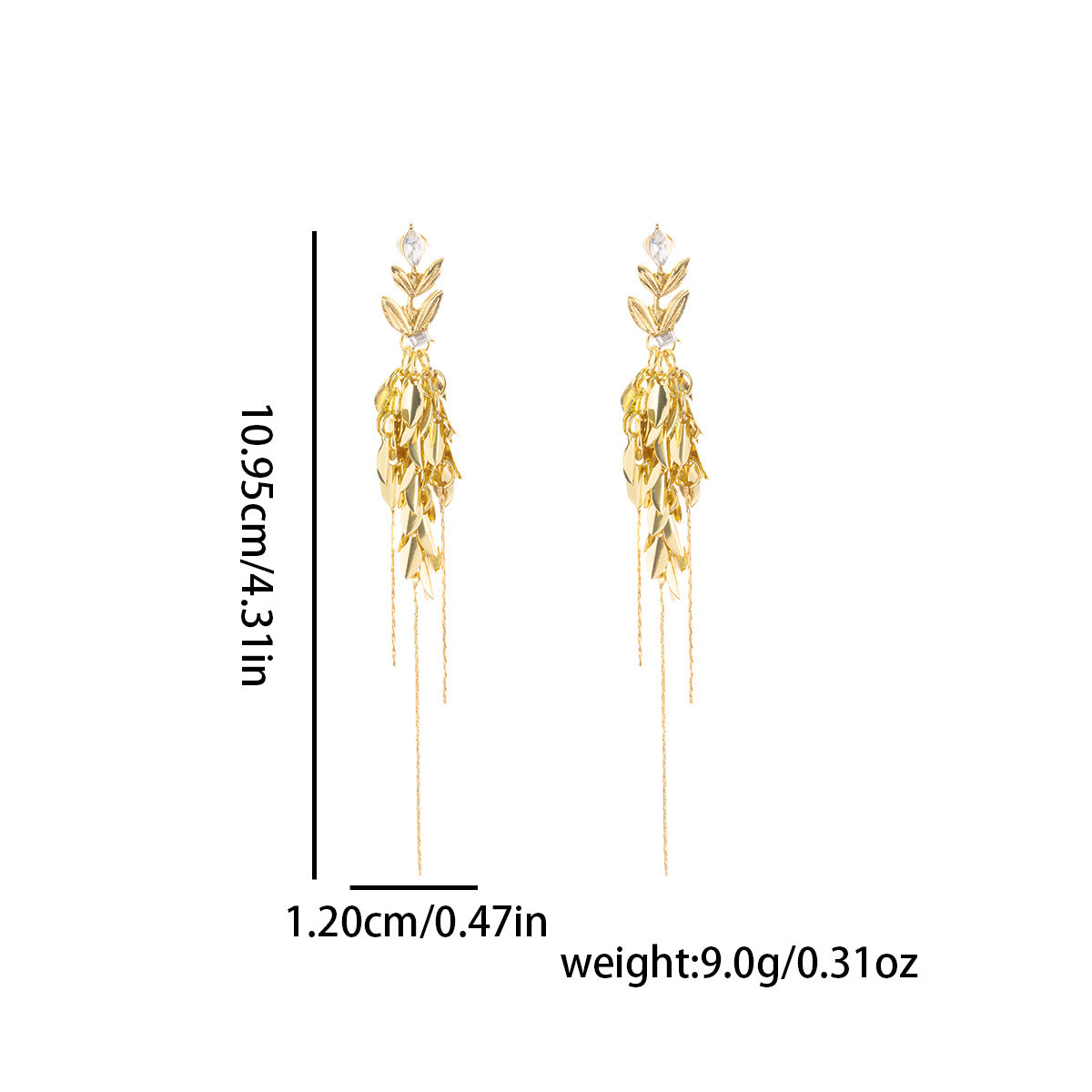Wheat Leaf Chain Tassel Drop Earrings - Gold - 1