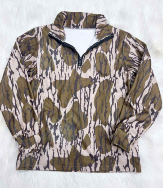 Woodland Camo Quarter Zip Pullover Sweatshirt - Bottomland - 1
