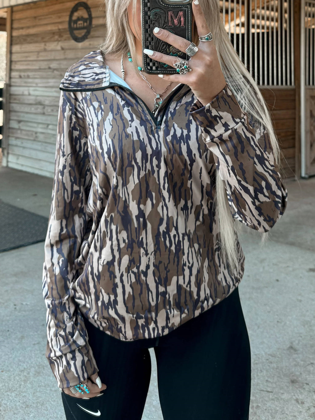 Woodland Camo Quarter Zip Pullover Sweatshirt - Bottomland - 2