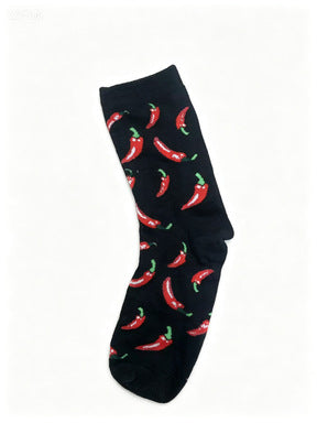 Novelty Chili Pepper Crew Socks - Black