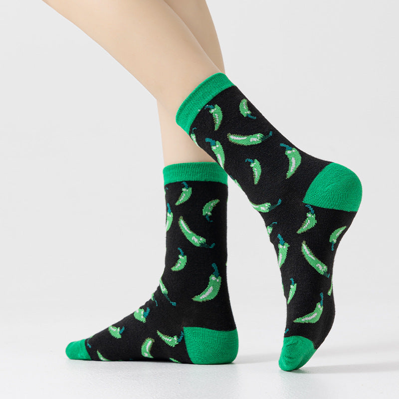 Novelty Chili Pepper Crew Socks - Green - 1
