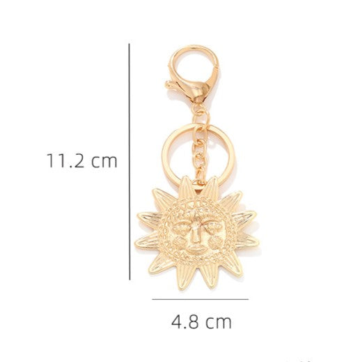 Textured Sun Face Pendant Keychain - Gold - 1