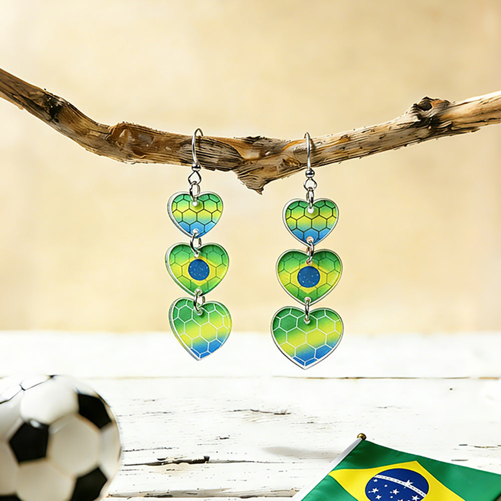 Soccer Flag Heart Dangle Earrings - NO-1