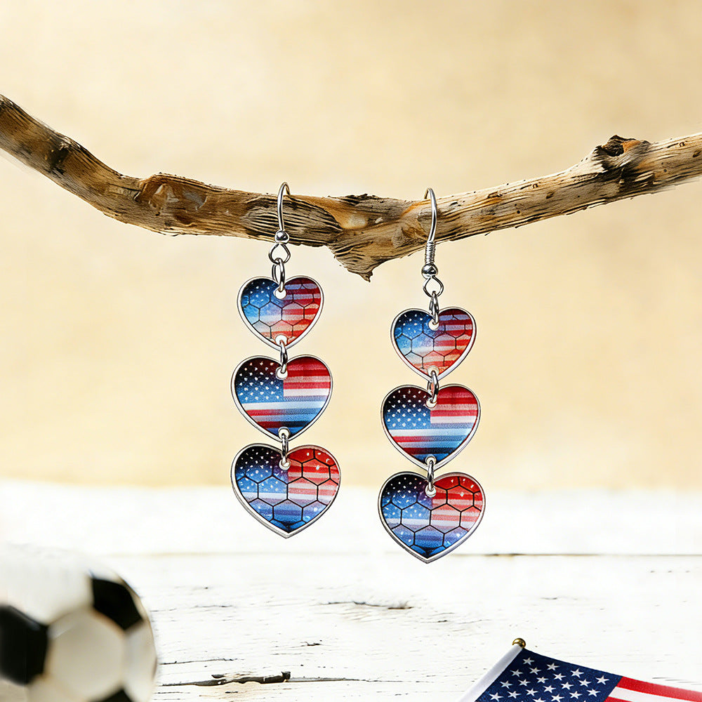 Soccer Flag Heart Dangle Earrings - NO-2