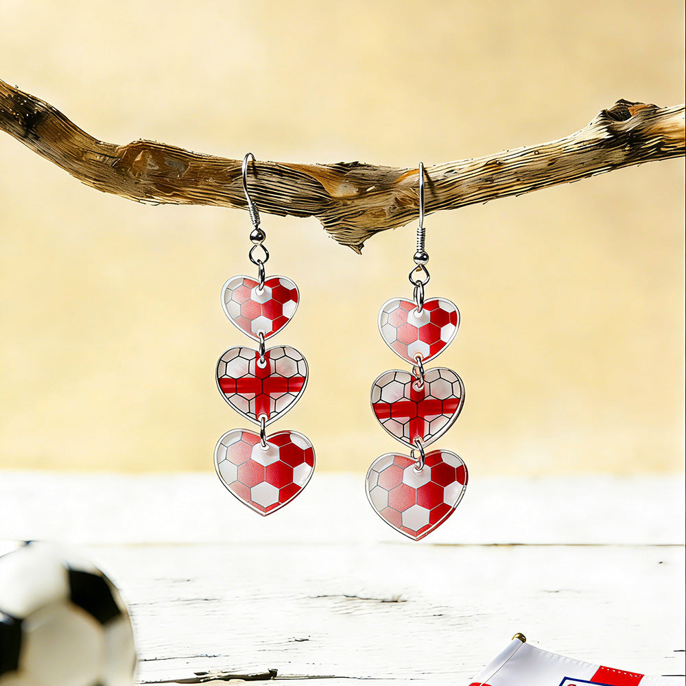 Soccer Flag Heart Dangle Earrings - NO-4