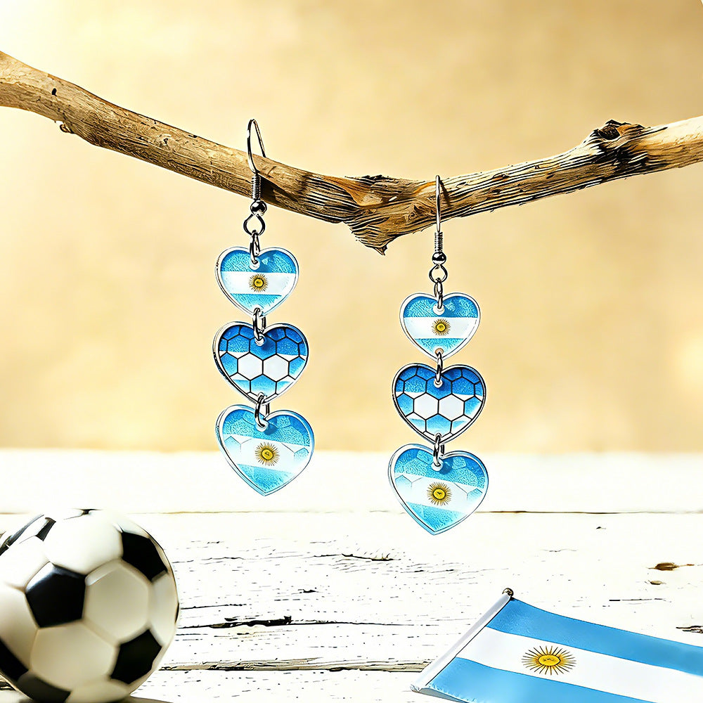 Soccer Flag Heart Dangle Earrings - NO-5