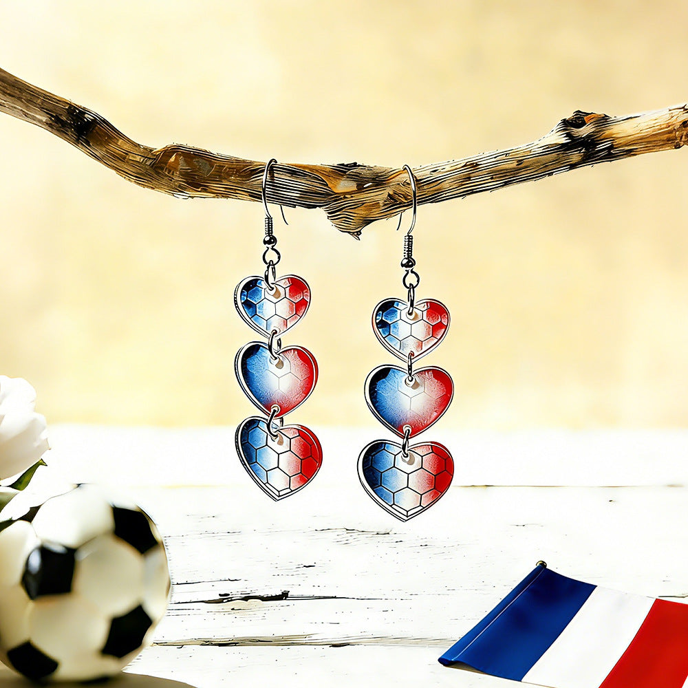 Soccer Flag Heart Dangle Earrings - NO-7