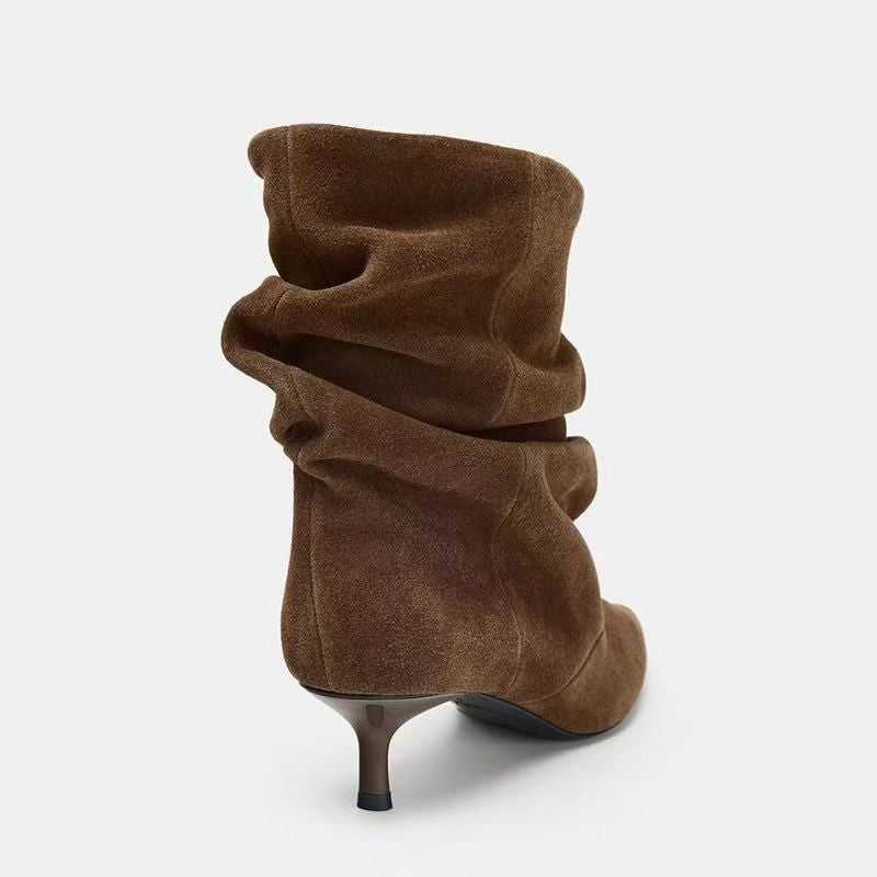 Slouchy Pointed Toe Kitten Heel Boots