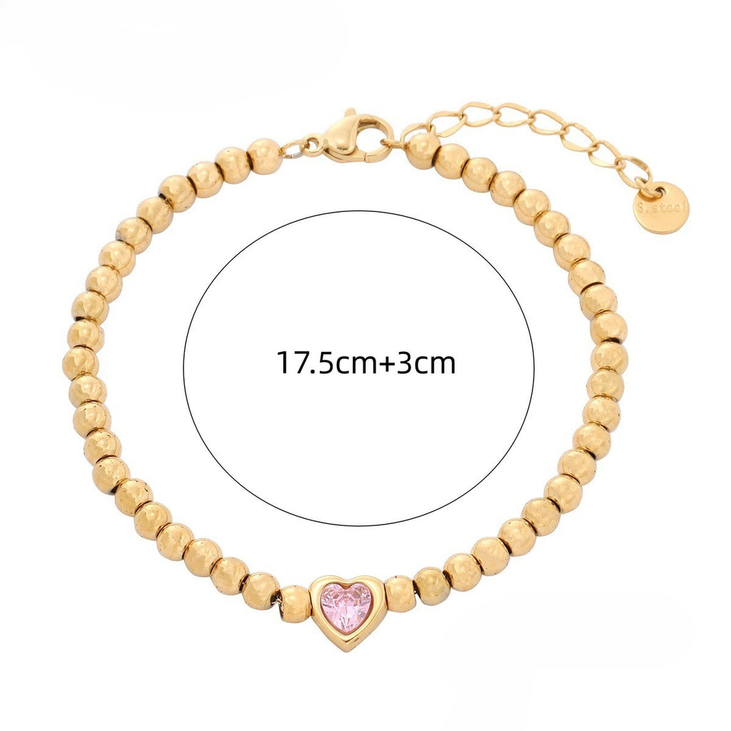 Cube Bead Bracelet With Heart Stone - C1