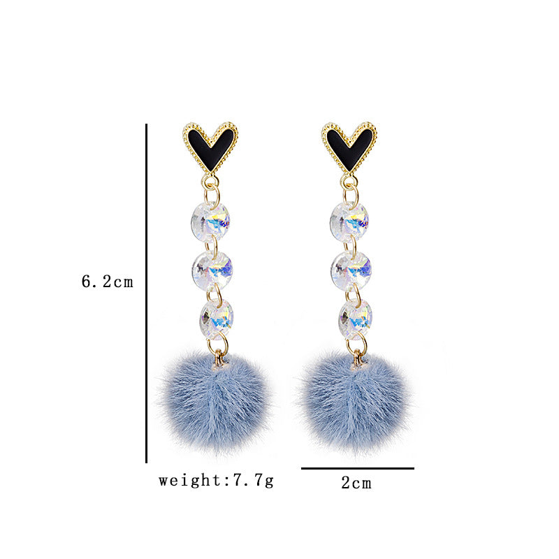 Heart Top Crystal Beaded Pom Earrings - White - 1