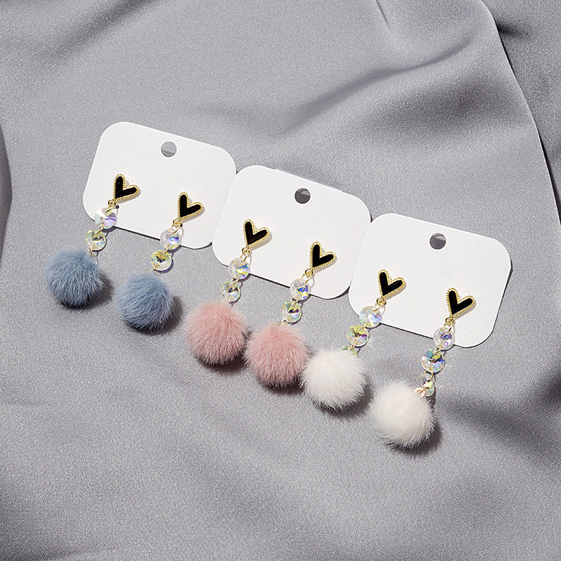 Heart Top Crystal Beaded Pom Earrings - view 1