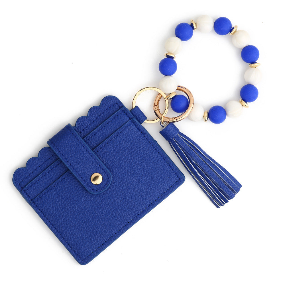 Scalloped Card Holder Bead Bangle Keychain - Blue