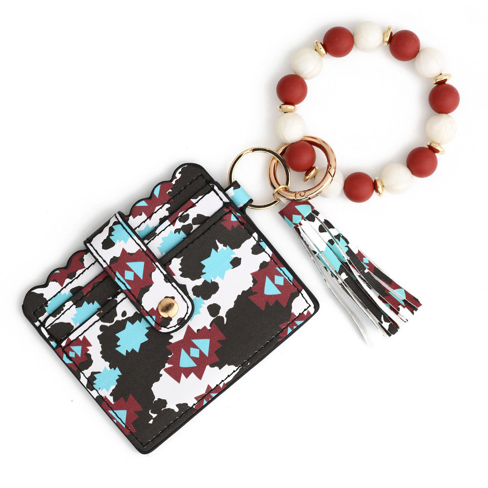 Scalloped Card Holder Bead Bangle Keychain - Brickred