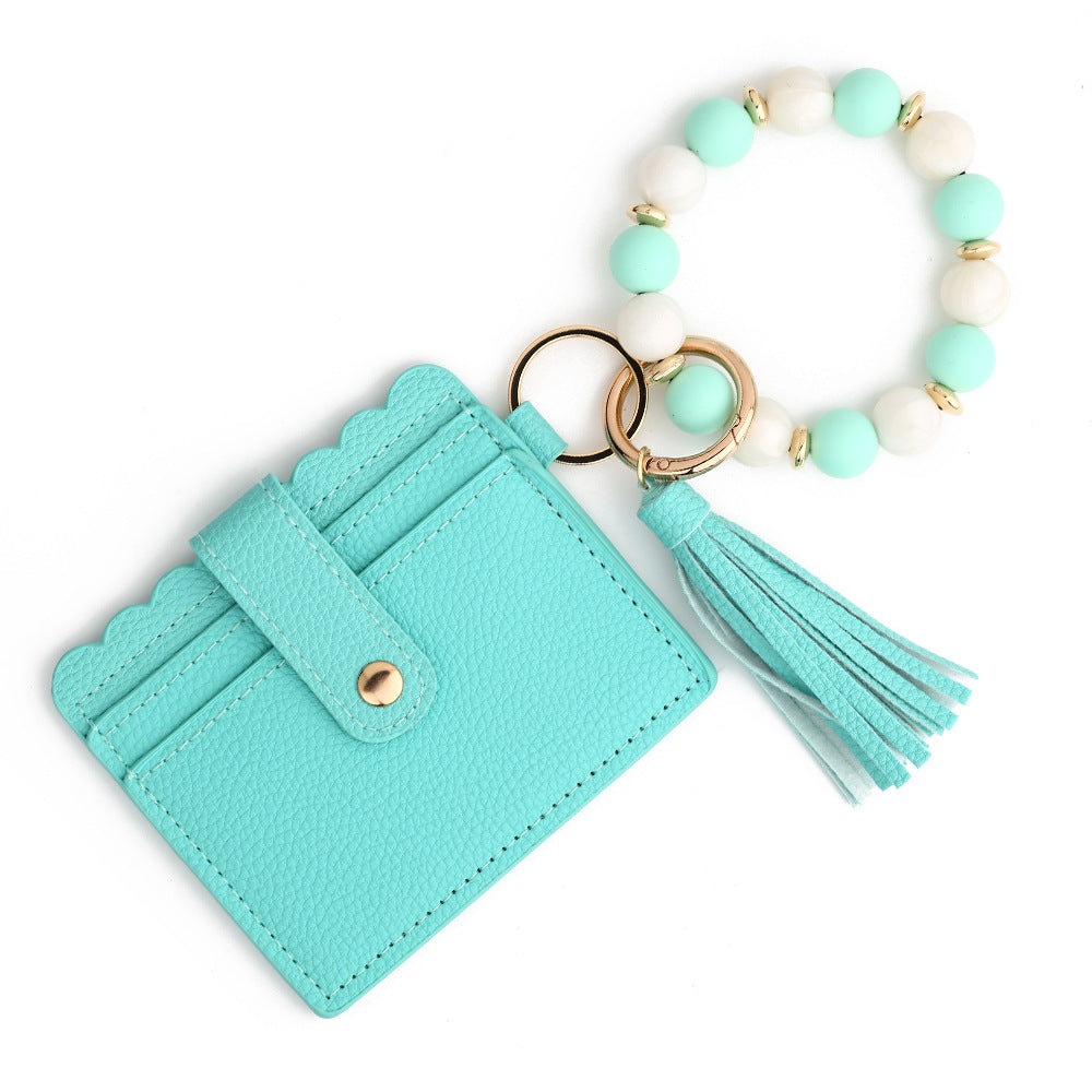 Scalloped Card Holder Bead Bangle Keychain - Green