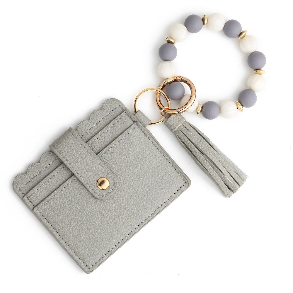 Scalloped Card Holder Bead Bangle Keychain - Grey