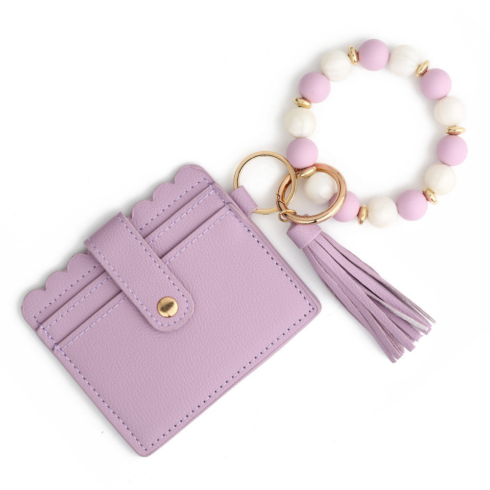 Scalloped Card Holder Bead Bangle Keychain - Purple