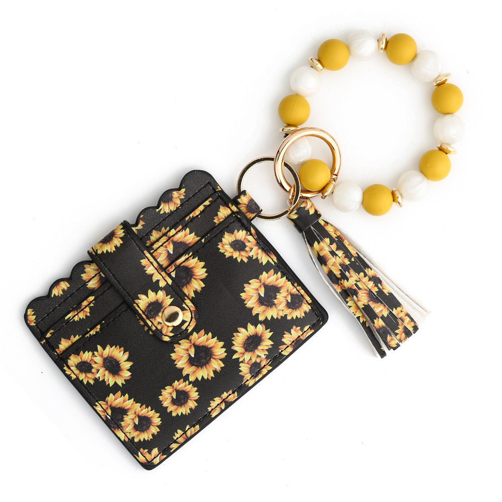 Scalloped Card Holder Bead Bangle Keychain - Yellow