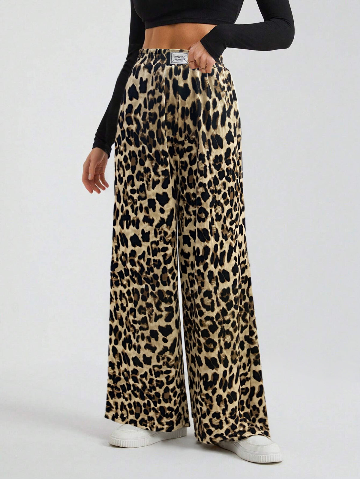 Animal Print High Waist Wide Leg Trousers - Coffee - 1