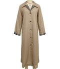 Longline Trench Coat With Gingham Trim - Khaki