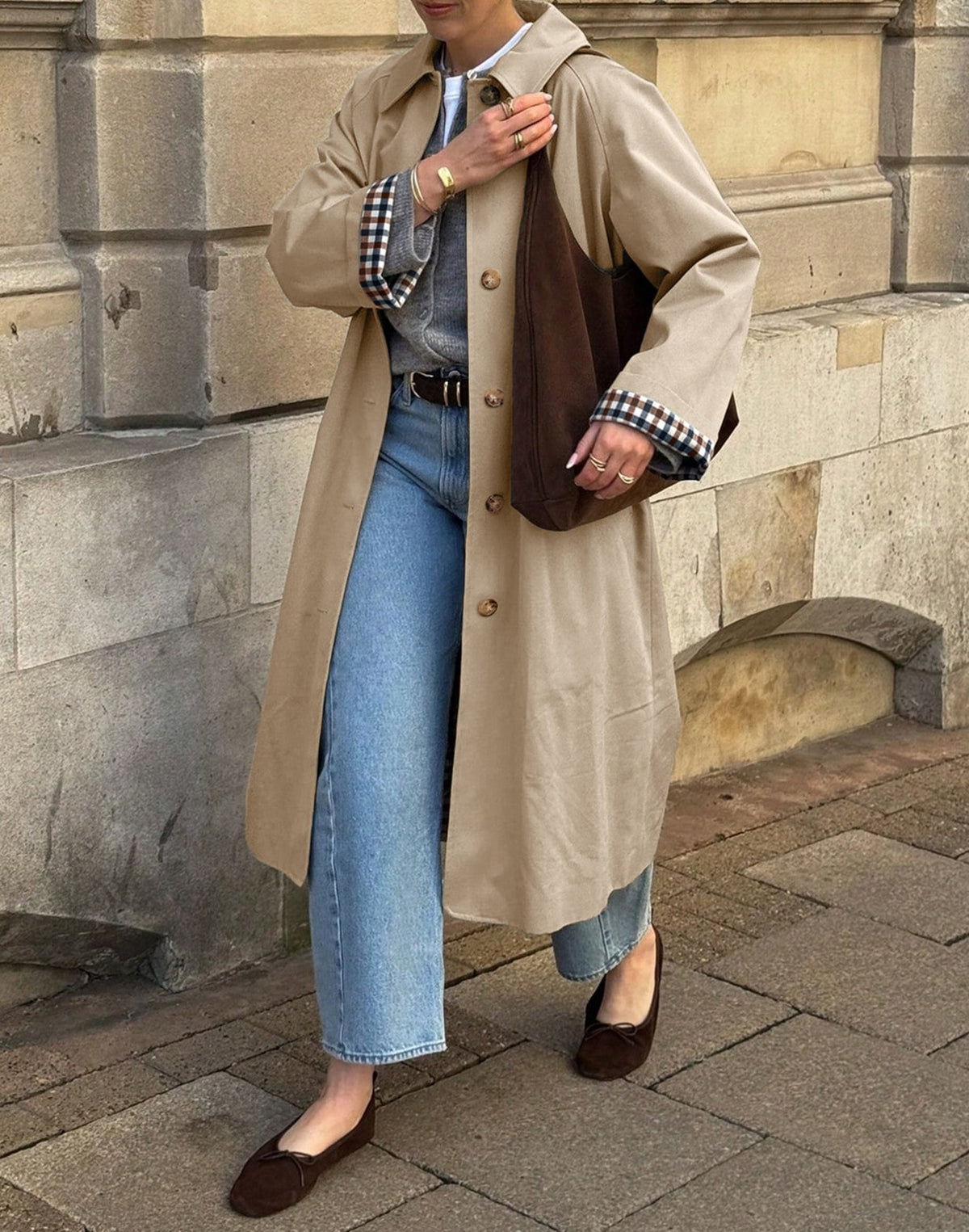 Longline Trench Coat With Gingham Trim - view 1
