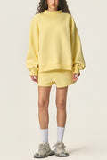 Oversized Fleece Mock Neck Pullover Sweatshirt - Yellow