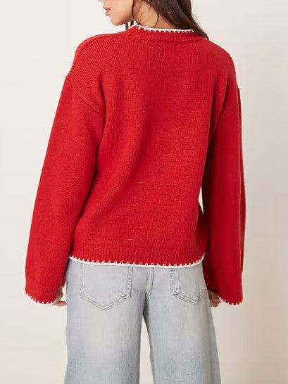 Lobster Intarsia Whipstitch Crewneck Sweater - Red - 1