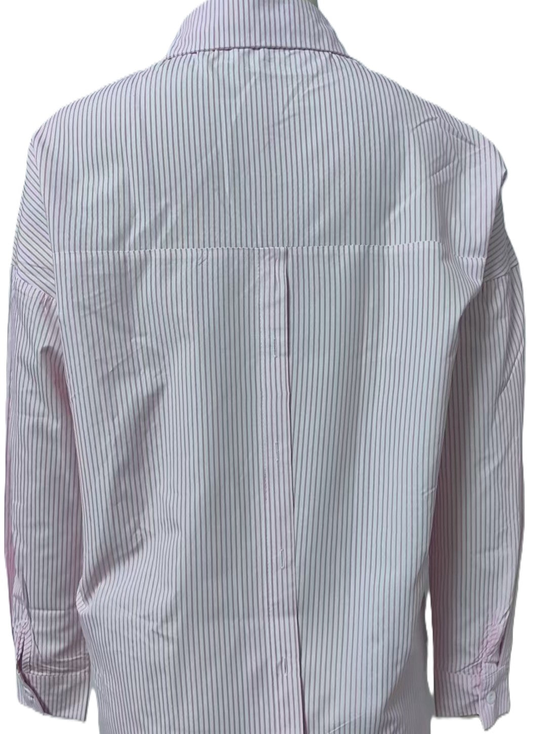 Striped Oversized Button Down Shirt - Pink - 3
