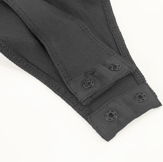 Square Neck Short Sleeve Thong Bodysuit - Black - 5